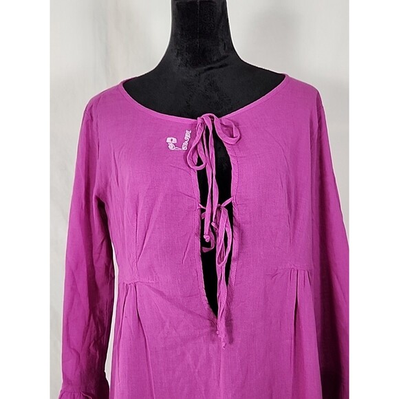 New - Diesel Dampi Dress XL Tie Front Tunic 100% Cotton Purple Boho Flare Wrist - Picture 2 of 16